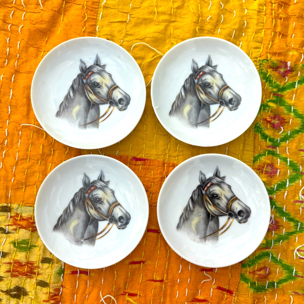 Four Vintage Horse Butter Pats 4" Japan